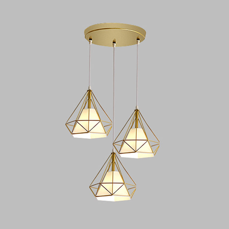 Metal Cage + Fabric Shade 3-Light Island Light Nordic Style Simplicity Hanging Lamp with 39.3" Adjustable Wire