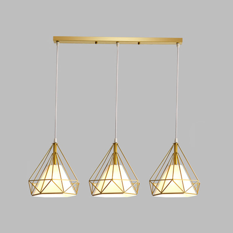 Metal Cage + Fabric Shade 3-Light Island Light Nordic Style Simplicity Hanging Lamp with 39.3" Adjustable Wire