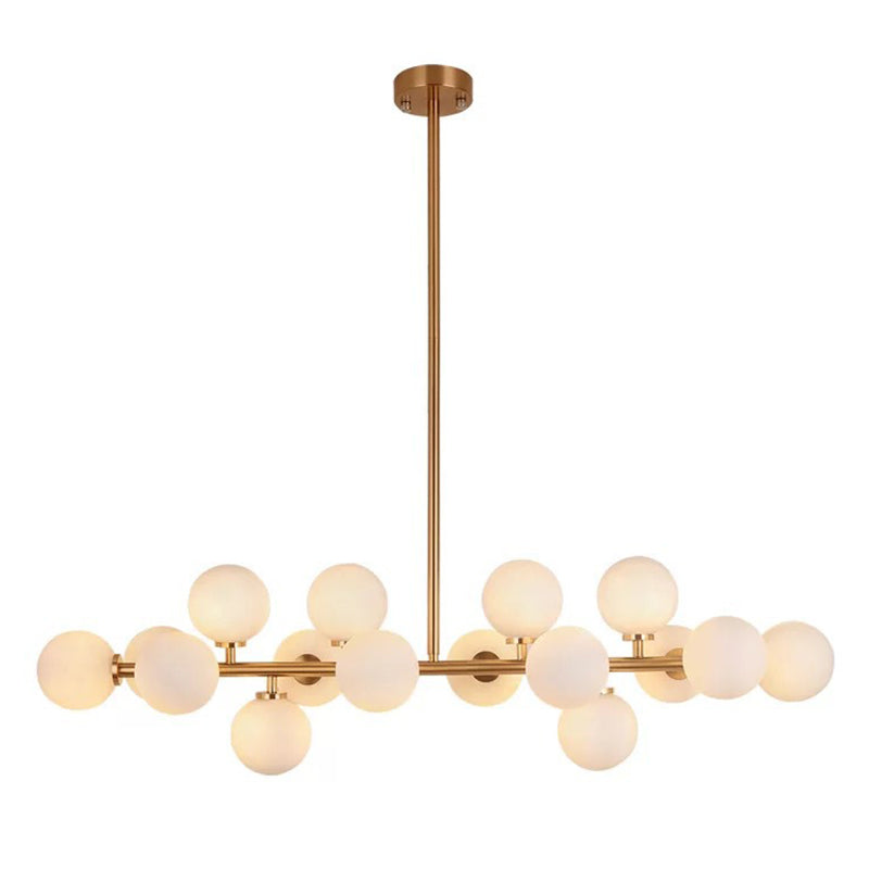 16-Lights White Glass Orb Island Light 37.5" Length Nordic Style Long Strip Lighting Fixture