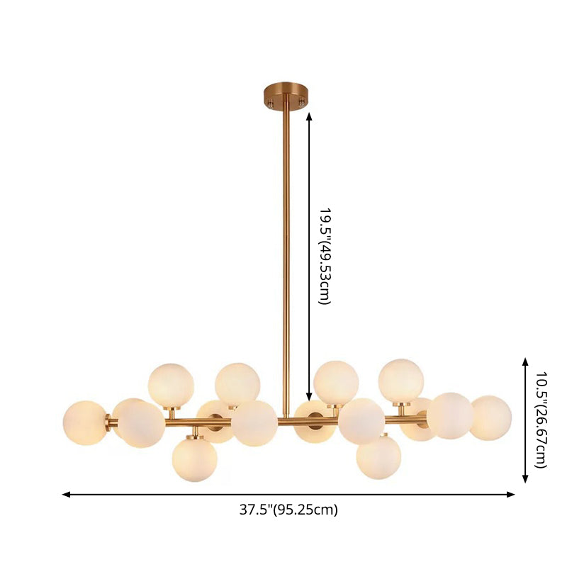 16-Lights White Glass Orb Island Light 37.5" Length Nordic Style Long Strip Lighting Fixture