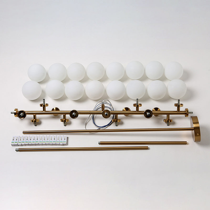 16-Lights White Glass Orb Island Light 37.5" Length Nordic Style Long Strip Lighting Fixture