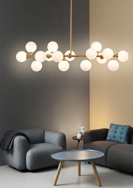 16-Lights White Glass Orb Island Light 37.5" Length Nordic Style Long Strip Lighting Fixture