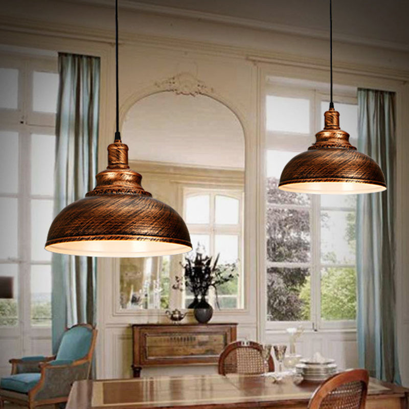 1 Light Dome-Shaped Hanging Lights Retro Industrial Metal Ceiling Fixture for Coffee Shop