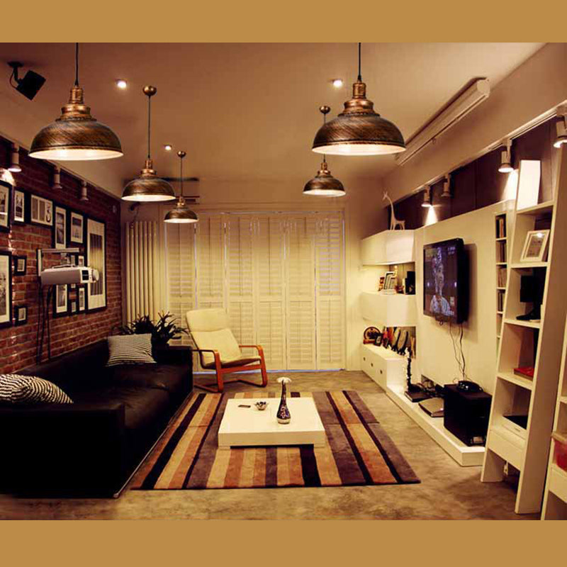 1 Light Dome-Shaped Hanging Lights Retro Industrial Metal Ceiling Fixture for Coffee Shop