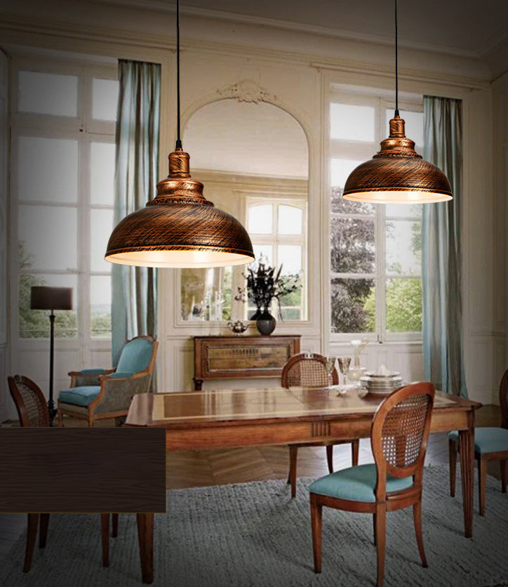 1 Light Dome-Shaped Hanging Lights Retro Industrial Metal Ceiling Fixture for Coffee Shop