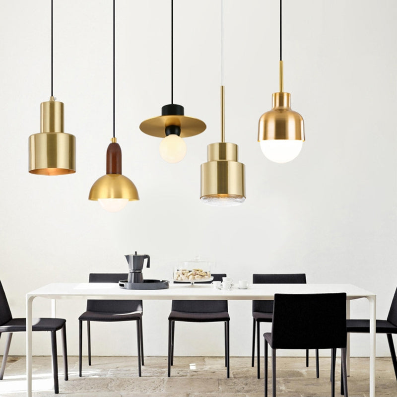 Postmodern Metal Pendant Light 1-Light Small Bedside Suspension Light Fixture in Brass