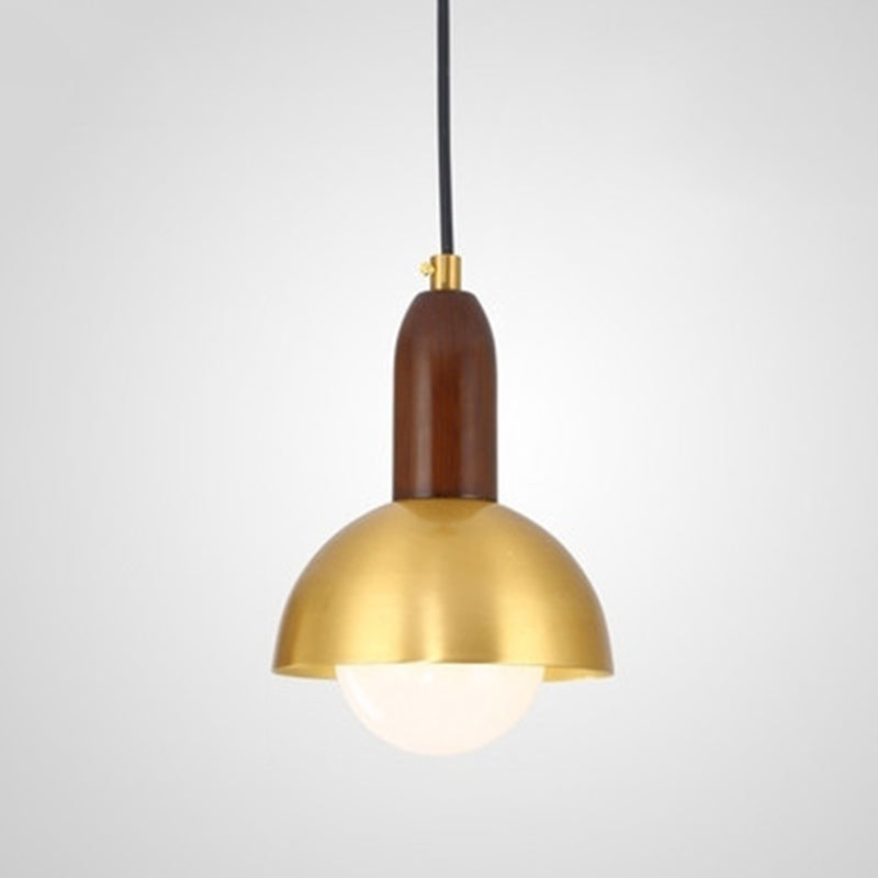 Postmodern Metal Pendant Light 1-Light Small Bedside Suspension Light Fixture in Brass