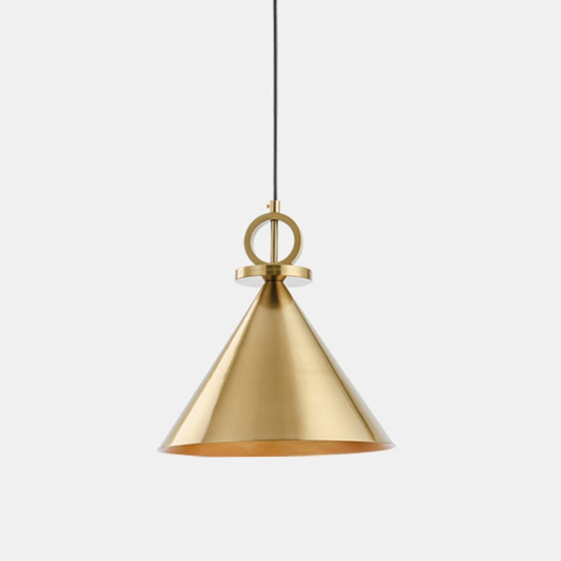 Postmodern Metal Pendant Light 1-Light Small Bedside Suspension Light Fixture in Brass