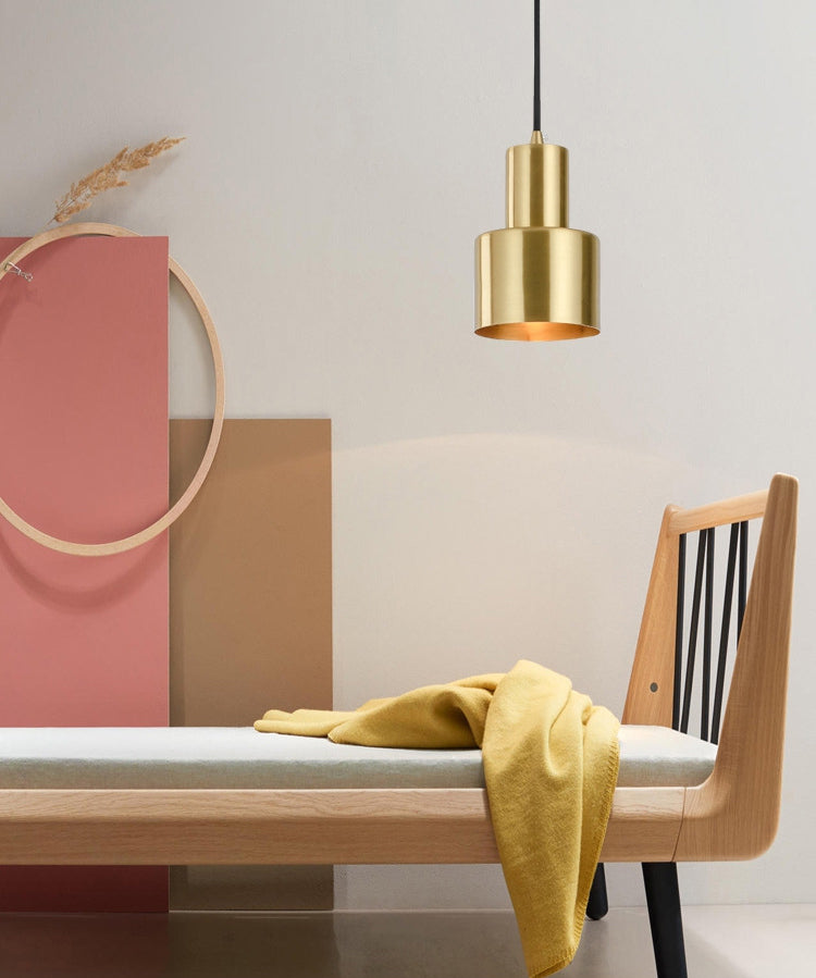 Postmodern Metal Pendant Light 1-Light Small Bedside Suspension Light Fixture in Brass
