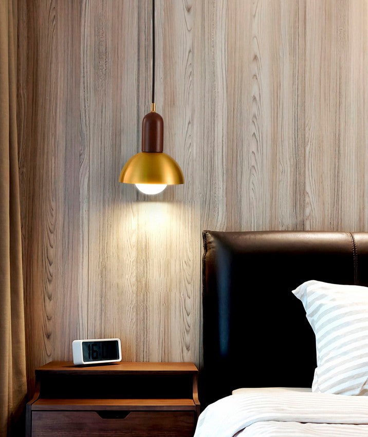 Postmodern Metal Pendant Light 1-Light Small Bedside Suspension Light Fixture in Brass