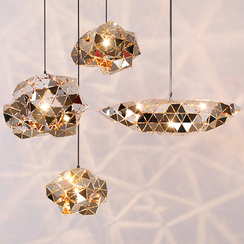 Chrome Laser-Cut Pendant Lamp Decorative Postmodern Stainless Steel Suspension Light