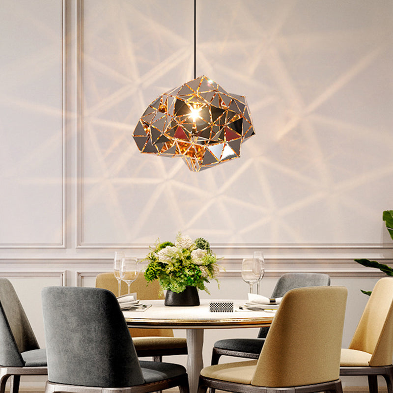 Chrome Laser-Cut Pendant Lamp Decorative Postmodern Stainless Steel Suspension Light