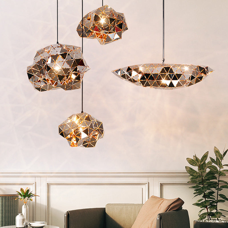 Chrome Laser-Cut Pendant Lamp Decorative Postmodern Stainless Steel Suspension Light