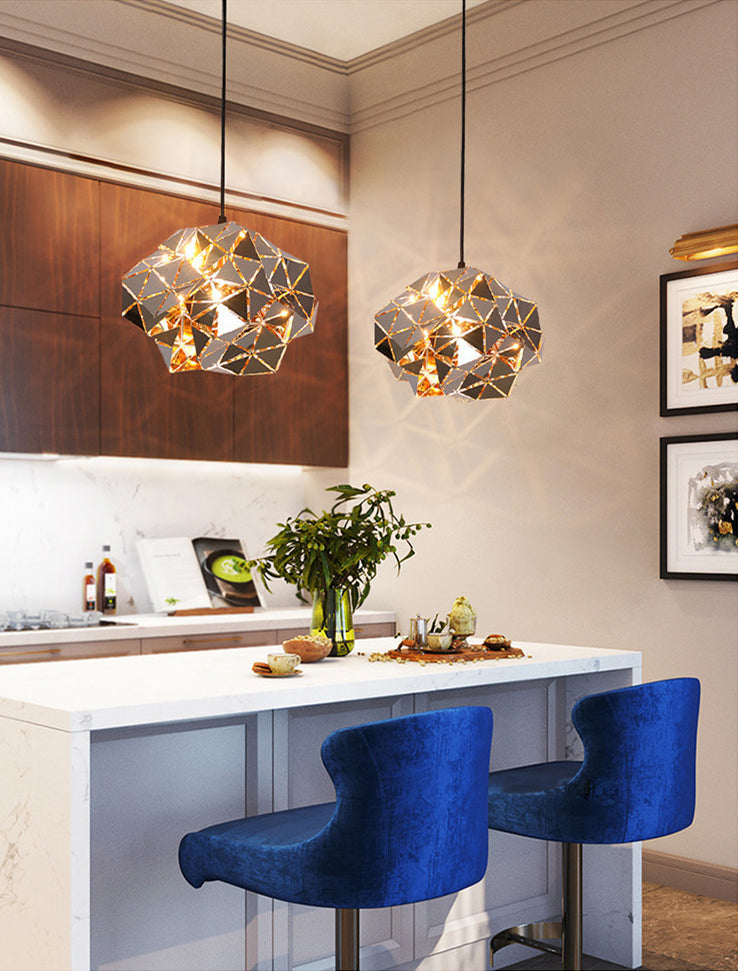 Chrome Laser-Cut Pendant Lamp Decorative Postmodern Stainless Steel Suspension Light