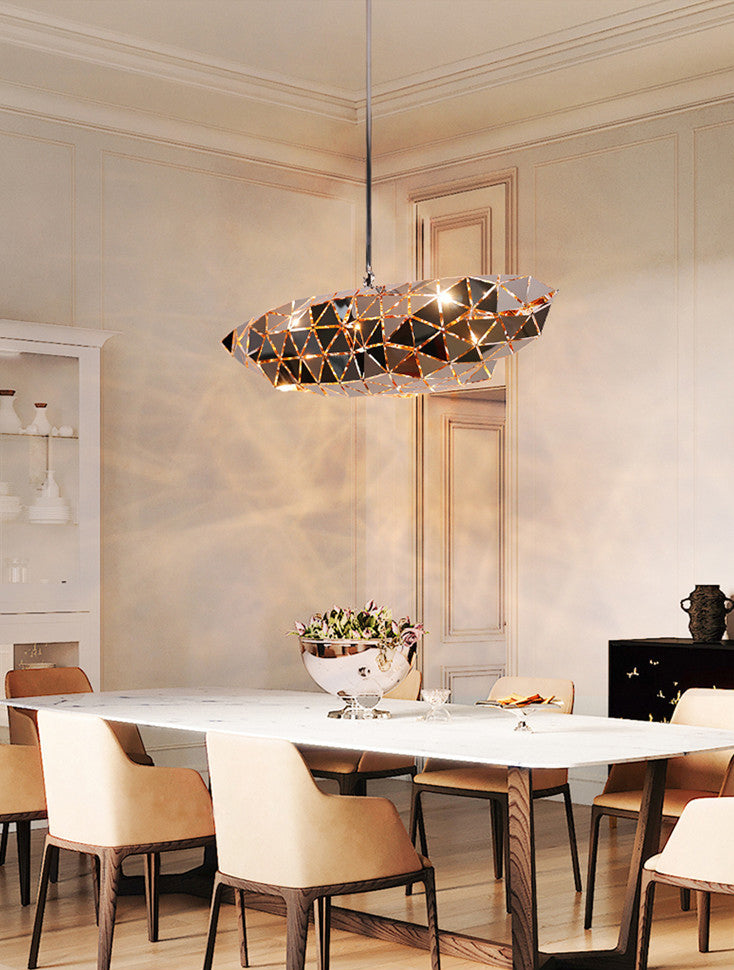 Chrome Laser-Cut Pendant Lamp Decorative Postmodern Stainless Steel Suspension Light