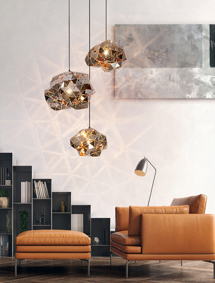 Chrome Laser-Cut Pendant Lamp Decorative Postmodern Stainless Steel Suspension Light