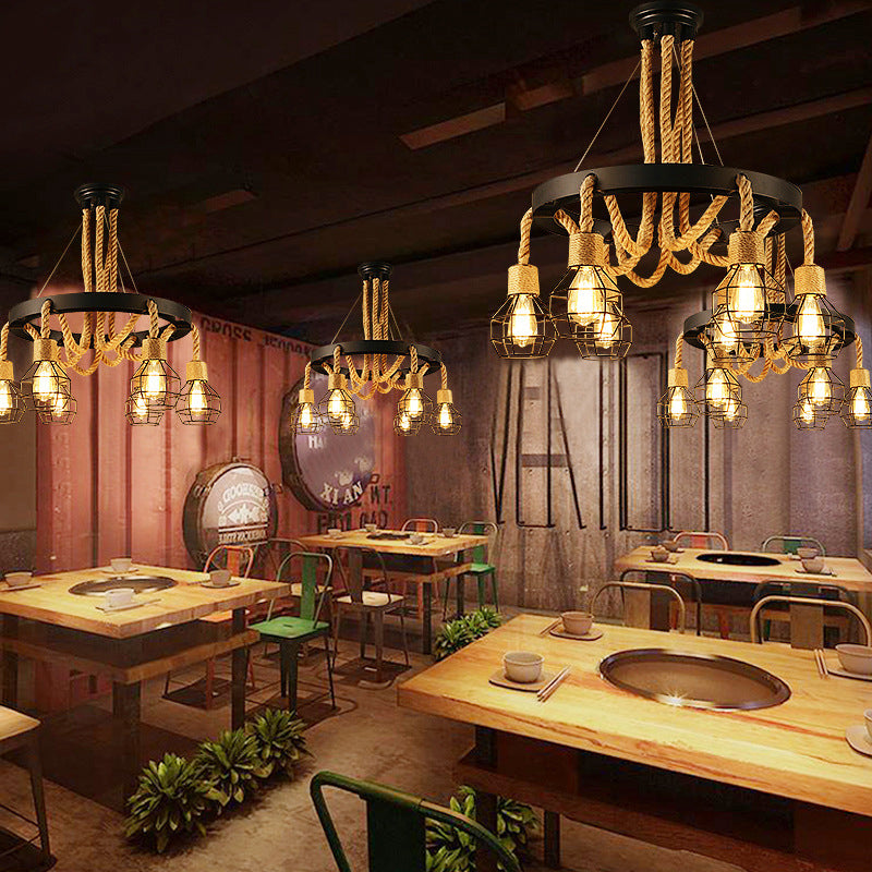 Araña de alambre de black metal lámpara de jaula retro