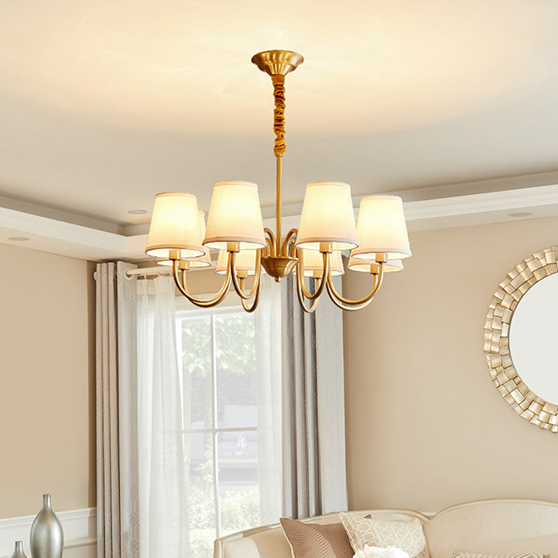 Lampadario del cono post-moderno appeso al lampadario bianco in tessuto bianco soffitto lampadario in oro per soggiorno