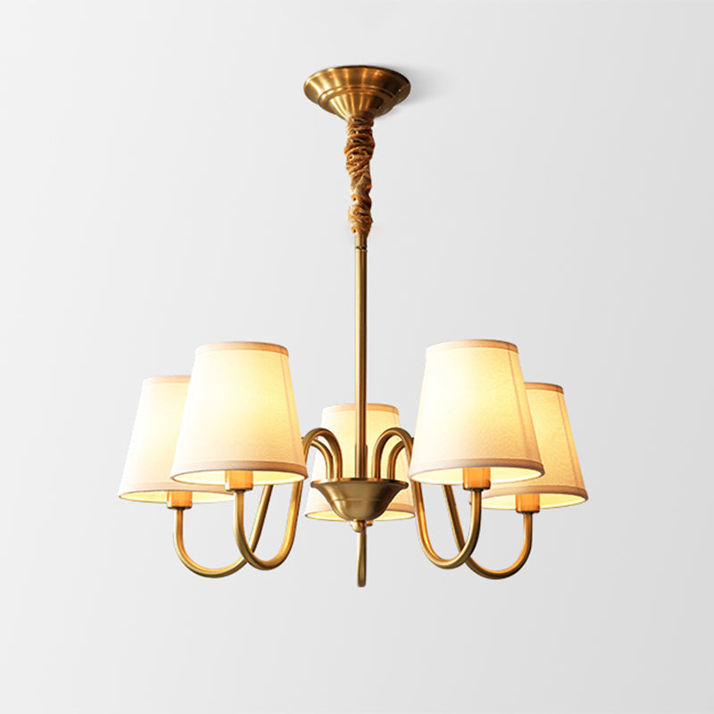 Lampadario del cono post-moderno appeso al lampadario bianco in tessuto bianco soffitto lampadario in oro per soggiorno