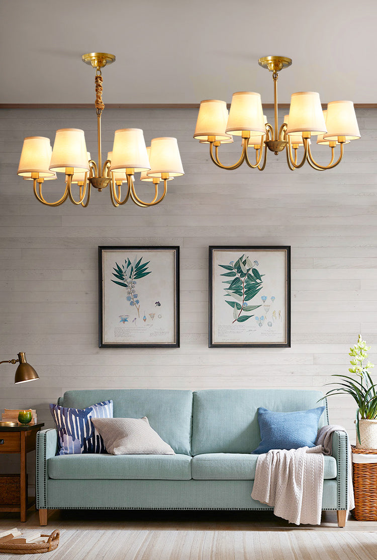 Lampadario del cono post-moderno appeso al lampadario bianco in tessuto bianco soffitto lampadario in oro per soggiorno