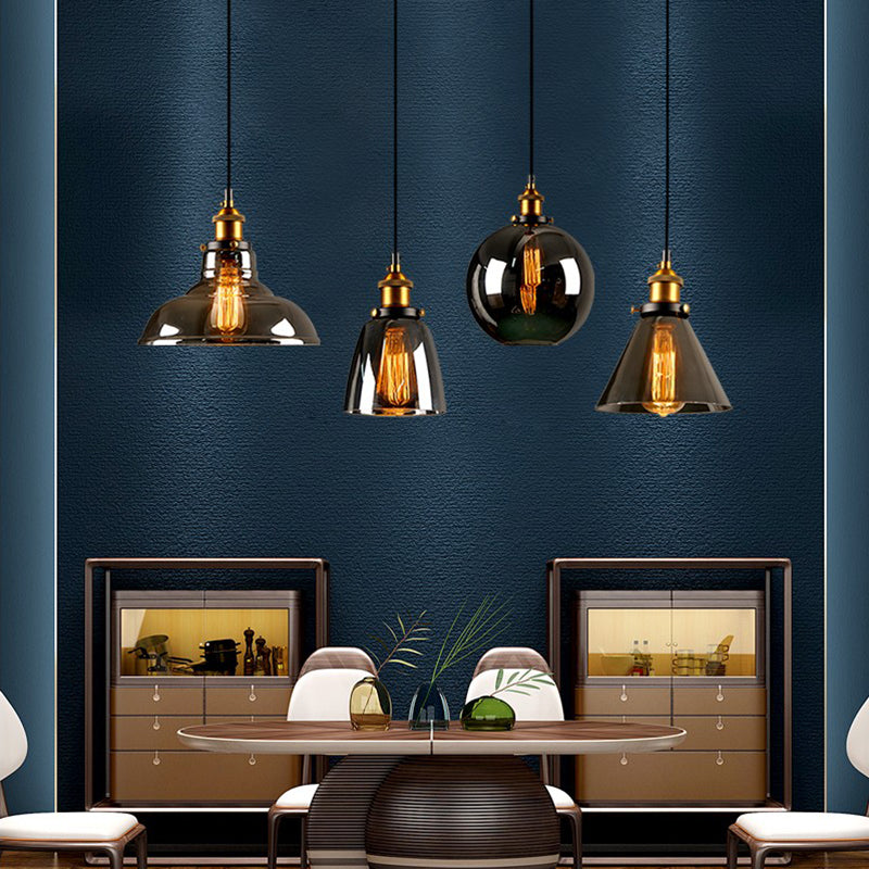 1 Light Pendant Light Vintage Industrial Minimalist Glass Shade Dining Room Hanging Lamp