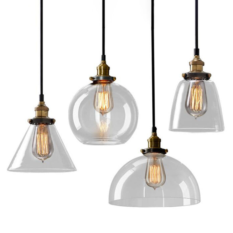 1 Light Pendant Light Vintage Industrial Minimalist Glass Shade Dining Room Hanging Lamp