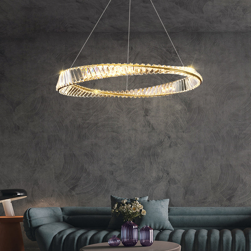 Twist Circular Carousel LED Pendant Lamp Modern Minimalist Prismatic Crystal Living Room Hanging Ceiling Light