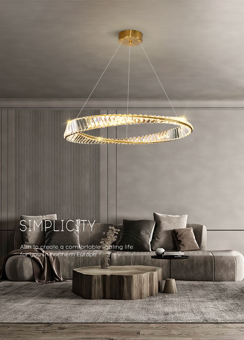 Twist Circular Carousel LED Pendant Lamp Modern Minimalist Prismatic Crystal Living Room Hanging Ceiling Light