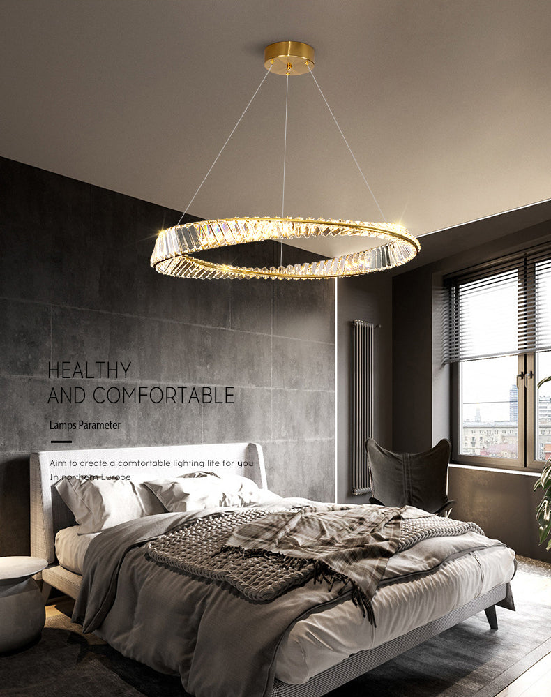 Twist Circular Carousel LED Pendant Lamp Modern Minimalist Prismatic Crystal Living Room Hanging Ceiling Light