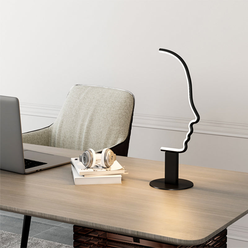 Lampada da tavolo a forma di viso Line Art Lampada da comodino minimalista in metallo a LED in nero