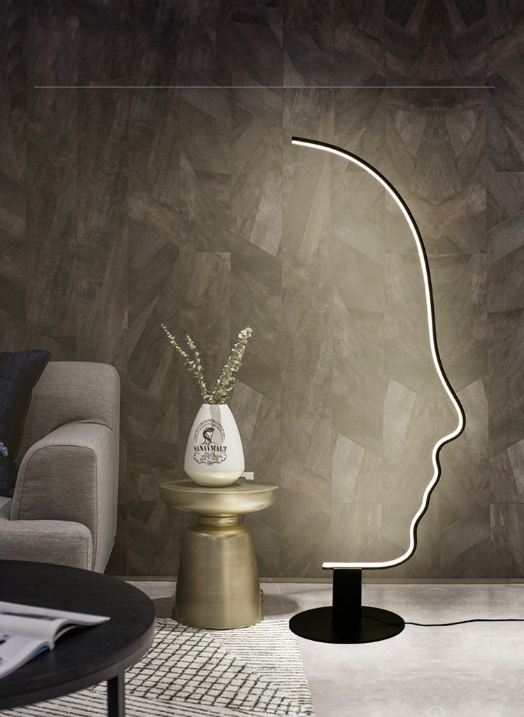 Lampada da tavolo a forma di viso Line Art Lampada da comodino minimalista in metallo a LED in nero