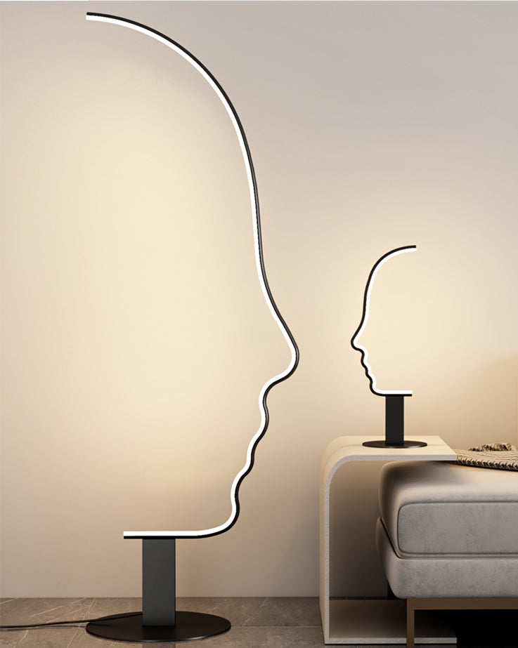 Lampada da tavolo a forma di viso Line Art Lampada da comodino minimalista in metallo a LED in nero