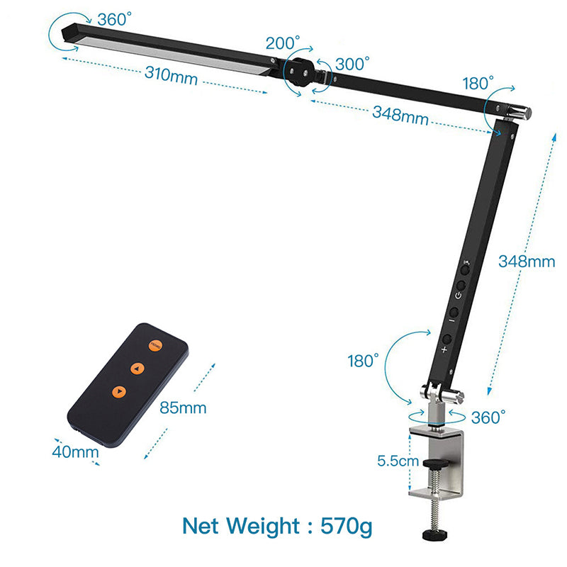 3-Arm Linear LED Task Light Minimalist Metal Office Desk Lamp with U Shaped Clamp