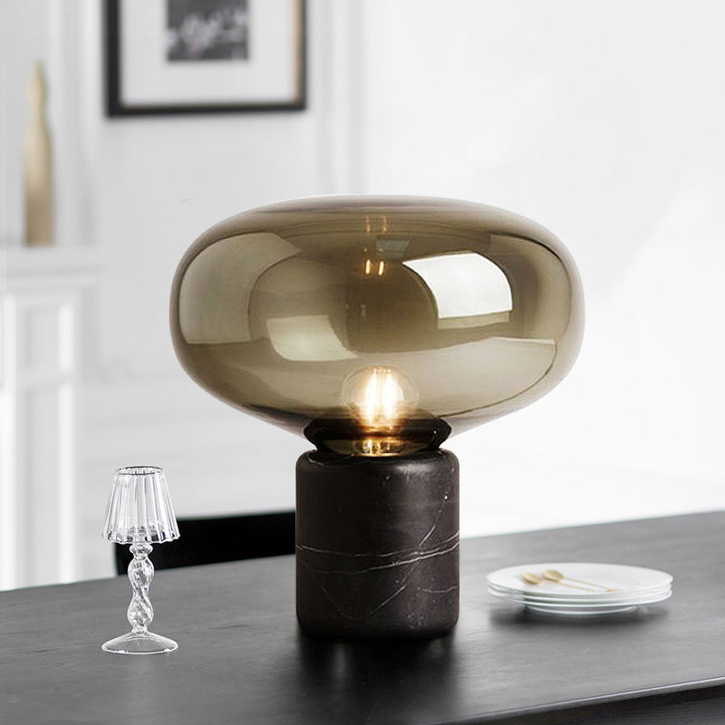 Cilindrische marmeren basistafellamp postmoderne stijl ovaal glas nachtkastje licht voor slaapkamer woonkamer