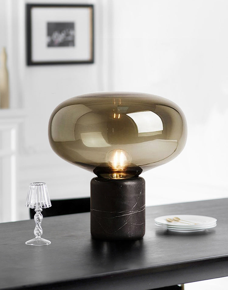 Cilindrische marmeren basistafellamp postmoderne stijl ovaal glas nachtkastje licht voor slaapkamer woonkamer