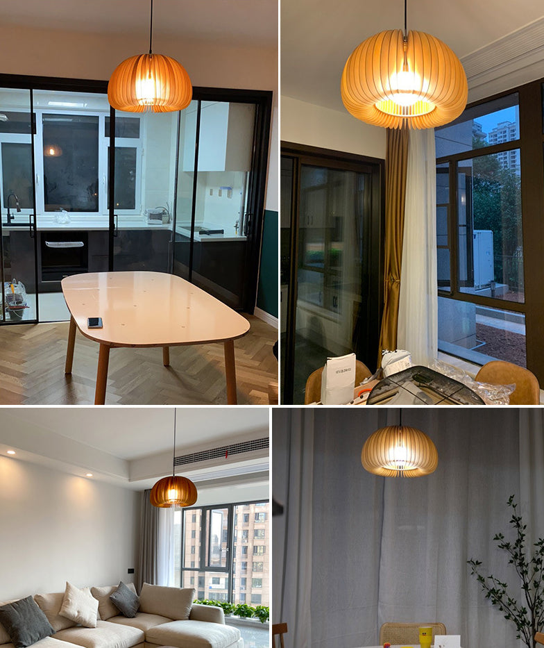 Luz colgante de calabaza de madera beige Minimalista Minimalista 1 Lámpara de techo de restaurante ligero Lámpara de techo