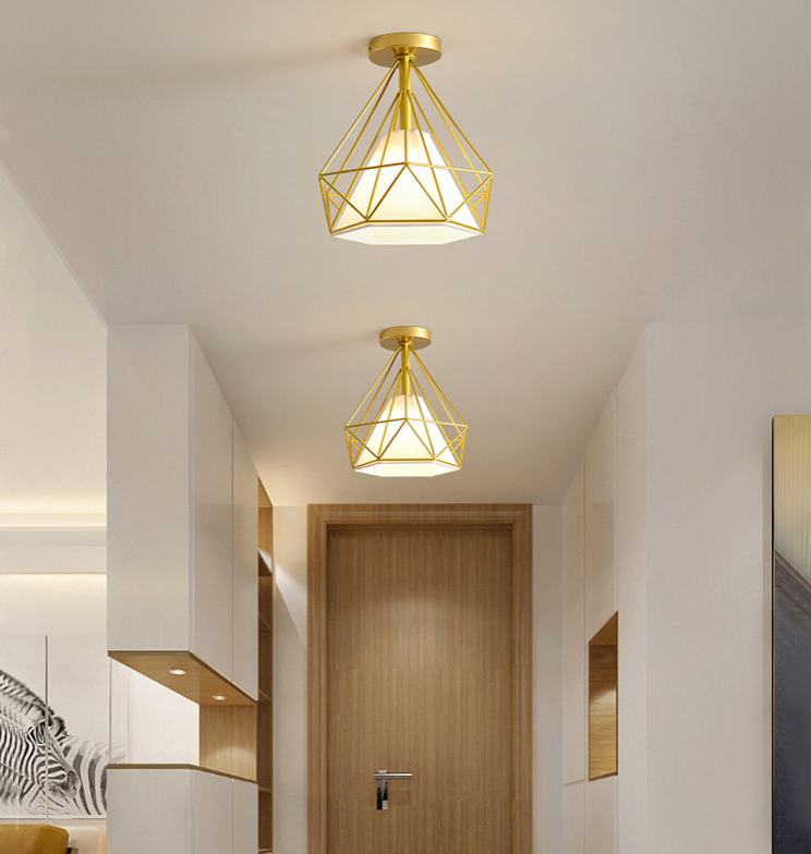 Metal Wire Frame Mini Ceiling Light Modern Simplicity Style Flush-mount Lamp for Hallway Balcony