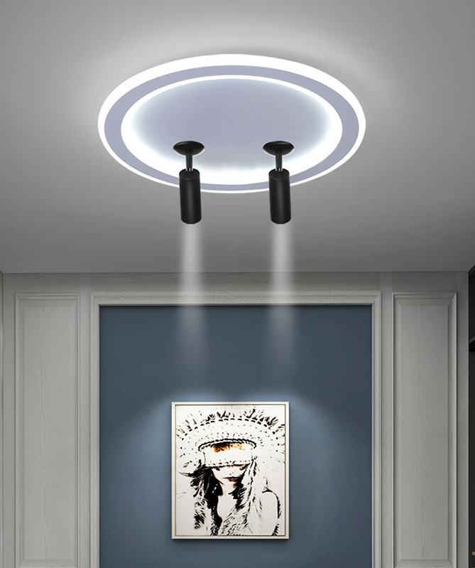 New Modern LED Flush Ceiling Lights Iron Circular Flush Mount Lamp with 2 Spotlights