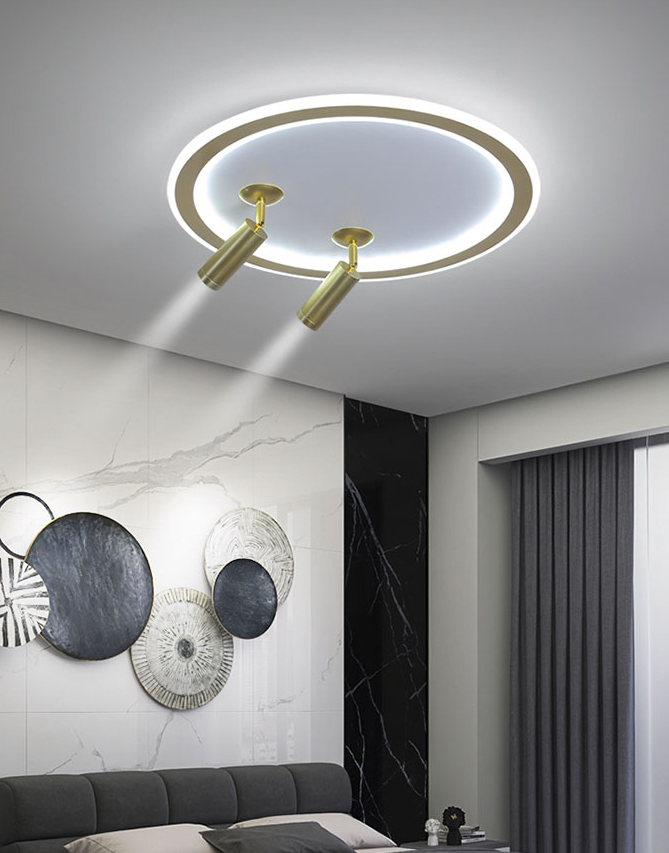 New Modern LED Flush Ceiling Lights Iron Circular Flush Mount Lamp with 2 Spotlights