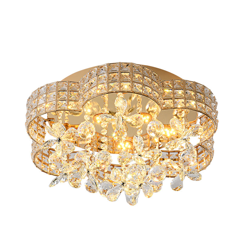 Modern Scallop Ceiling Light Cut Crystal LED Bedroom Flush Mount Lamp in  Gold, Warm/White/Natural Light