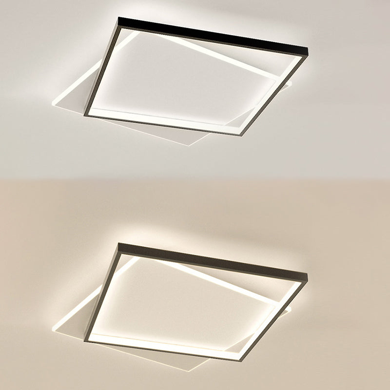 Moderne minimaliste métal encastré plafonnier carré superposé forme LED encastré éclairage de chambre à coucher