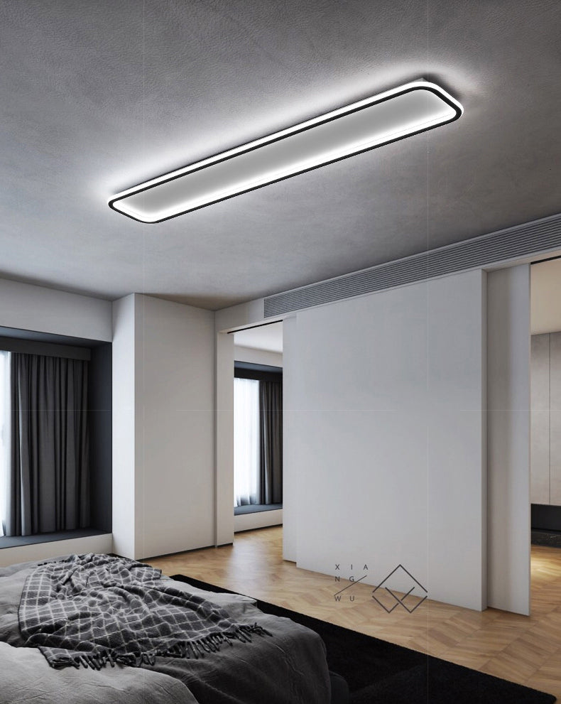 Living Room LED Flush Mount Lighting Modern Black Flush Ceiling Light Fixture with Rectangle Metal Shade