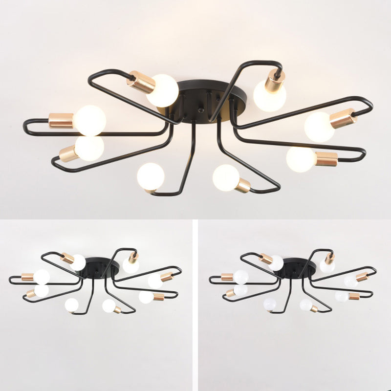 Sputnik Metal Semi Flush Mount in Industrial Retro Style Ceiling Fixture for Living Room