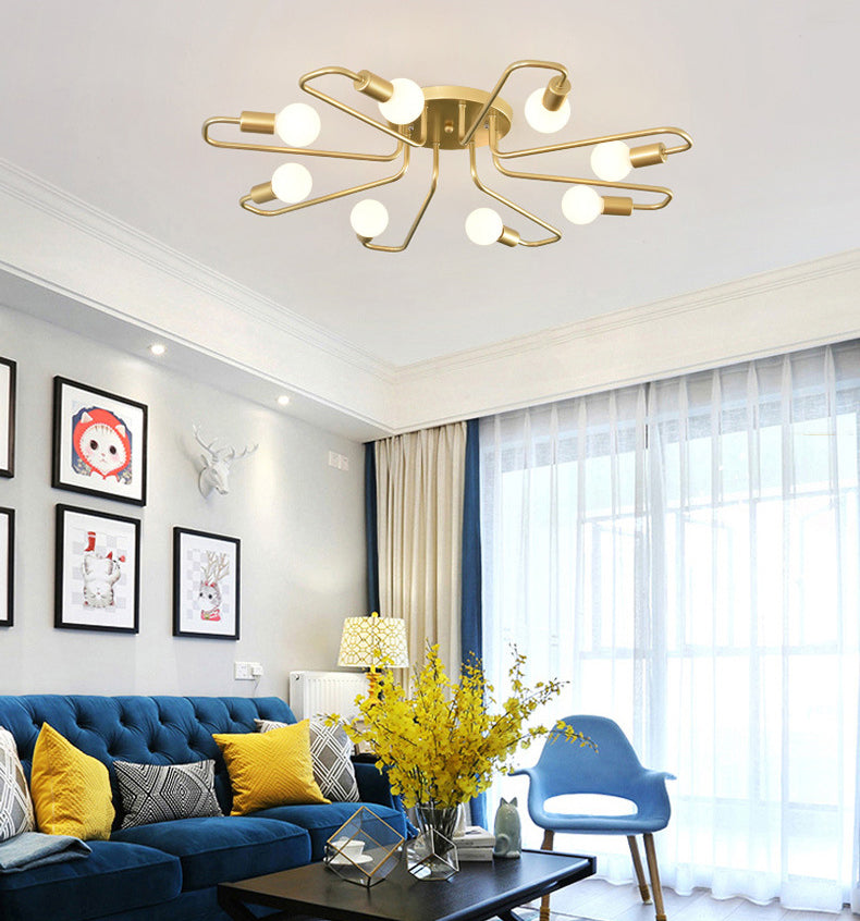 Sputnik Metal Semi Flush Mount in Industrial Retro Style Ceiling Fixture for Living Room
