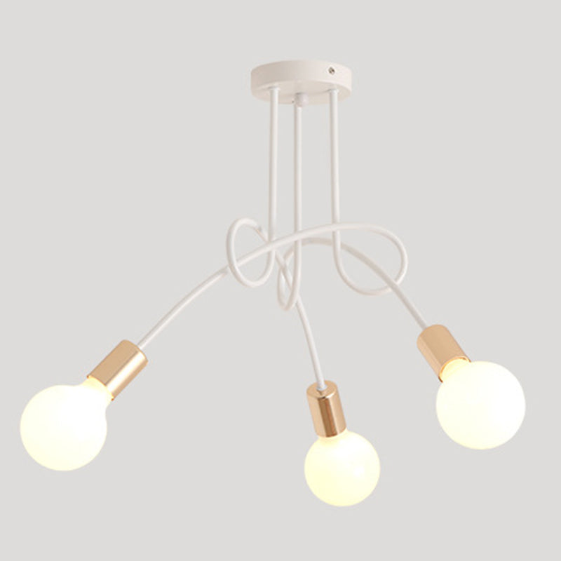 White Sputnik Exposed Bulb Flush Mount Industrial Retro Ceiling Light with Wrought Iron Stem