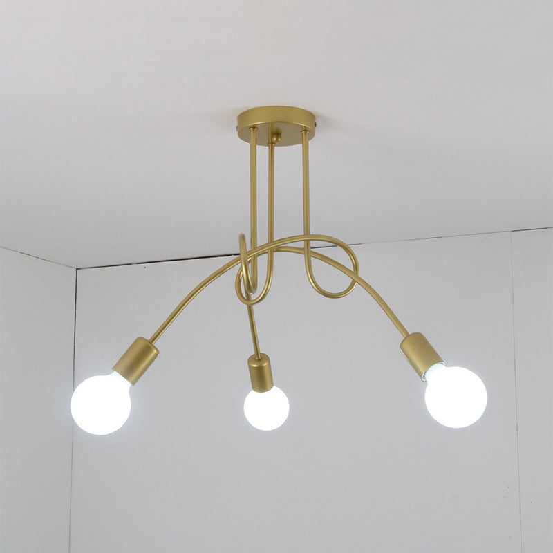 Black Winding Bend Tube Ceiling Lighting Fixture Retro Industrial Style Open Bulb Metal Flush-mount Light
