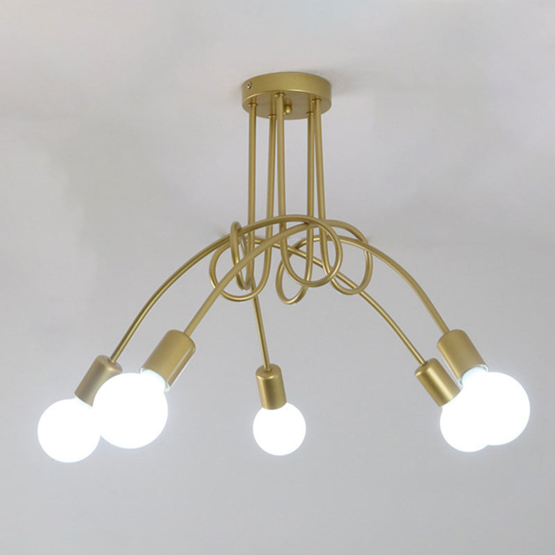 Black Winding Bend Tube Ceiling Lighting Fixture Retro Industrial Style Open Bulb Metal Flush-mount Light