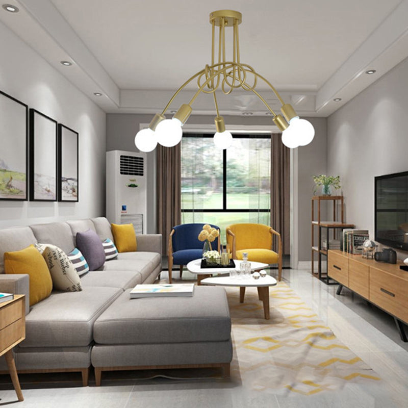 Black Winding Bend Tube Ceiling Lighting Fixture Retro Industrial Style Open Bulb Metal Flush-mount Light