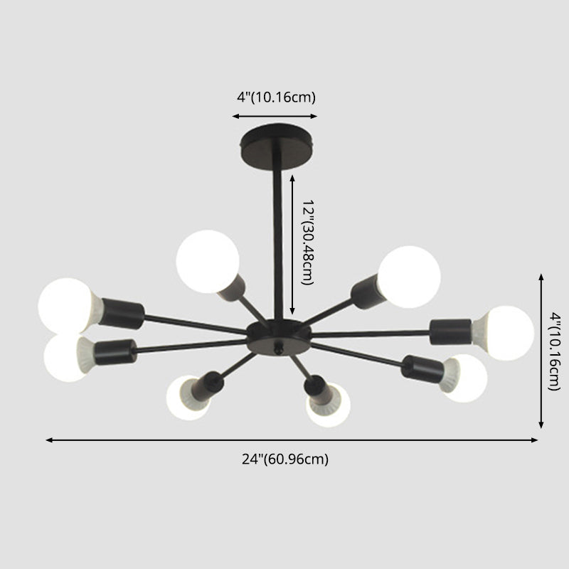 Candelera de metal creativo de estilo nórdico 23.6 pulgadas de ancho de ancho en forma de ráfaga de iluminación de bombilla abierta para sala de estar de dormitorio