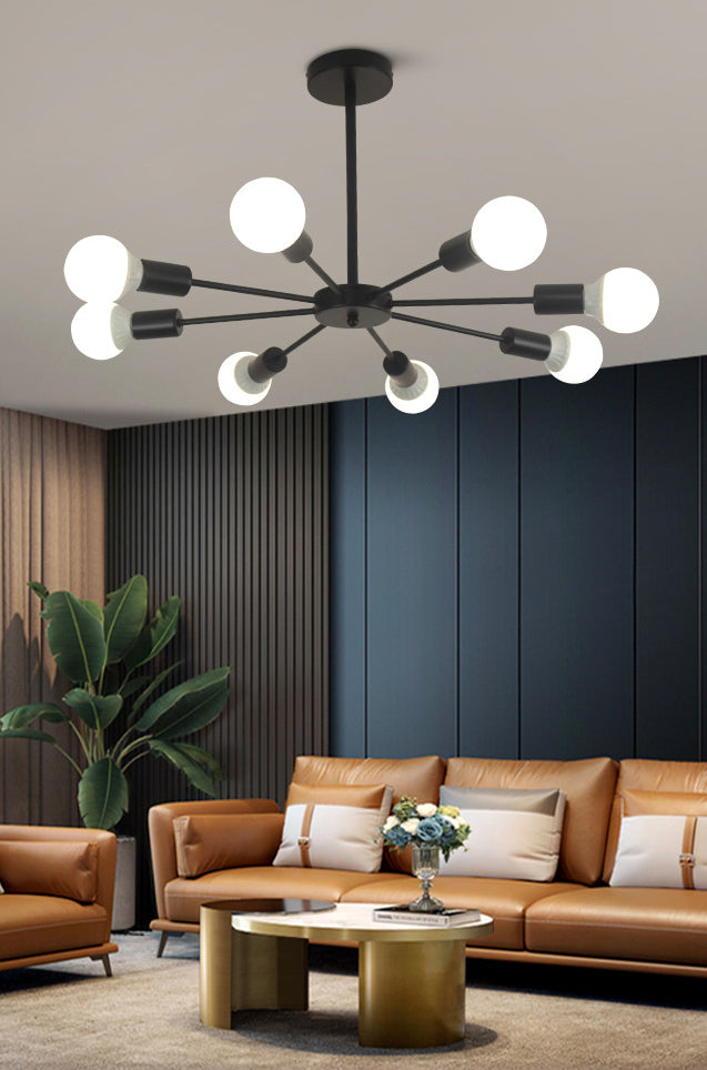 Candelera de metal creativo de estilo nórdico 23.6 pulgadas de ancho de ancho en forma de ráfaga de iluminación de bombilla abierta para sala de estar de dormitorio